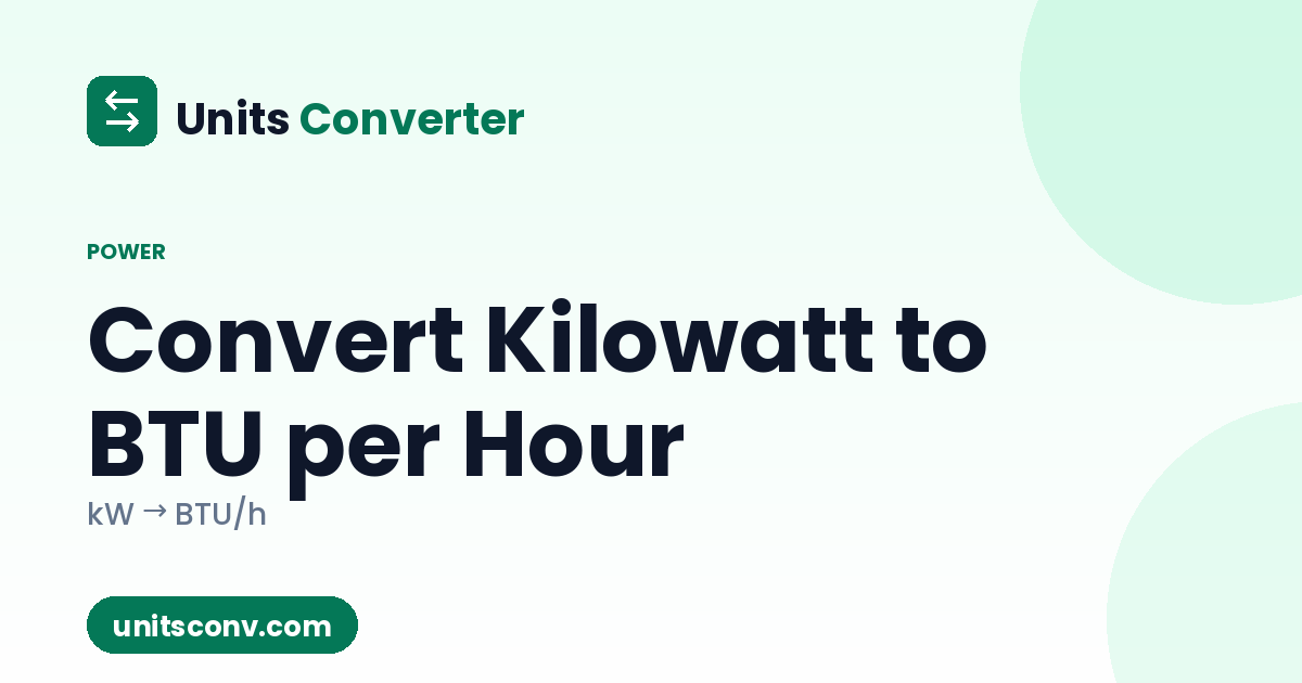 Convert Kilowatt to BTU per Hour (kW → BTU/h)
